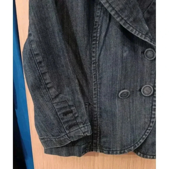 Women's Carols fitted Denim Jean Jacket Size Large 100% cotton Double Breasted - Picture 4 of 6